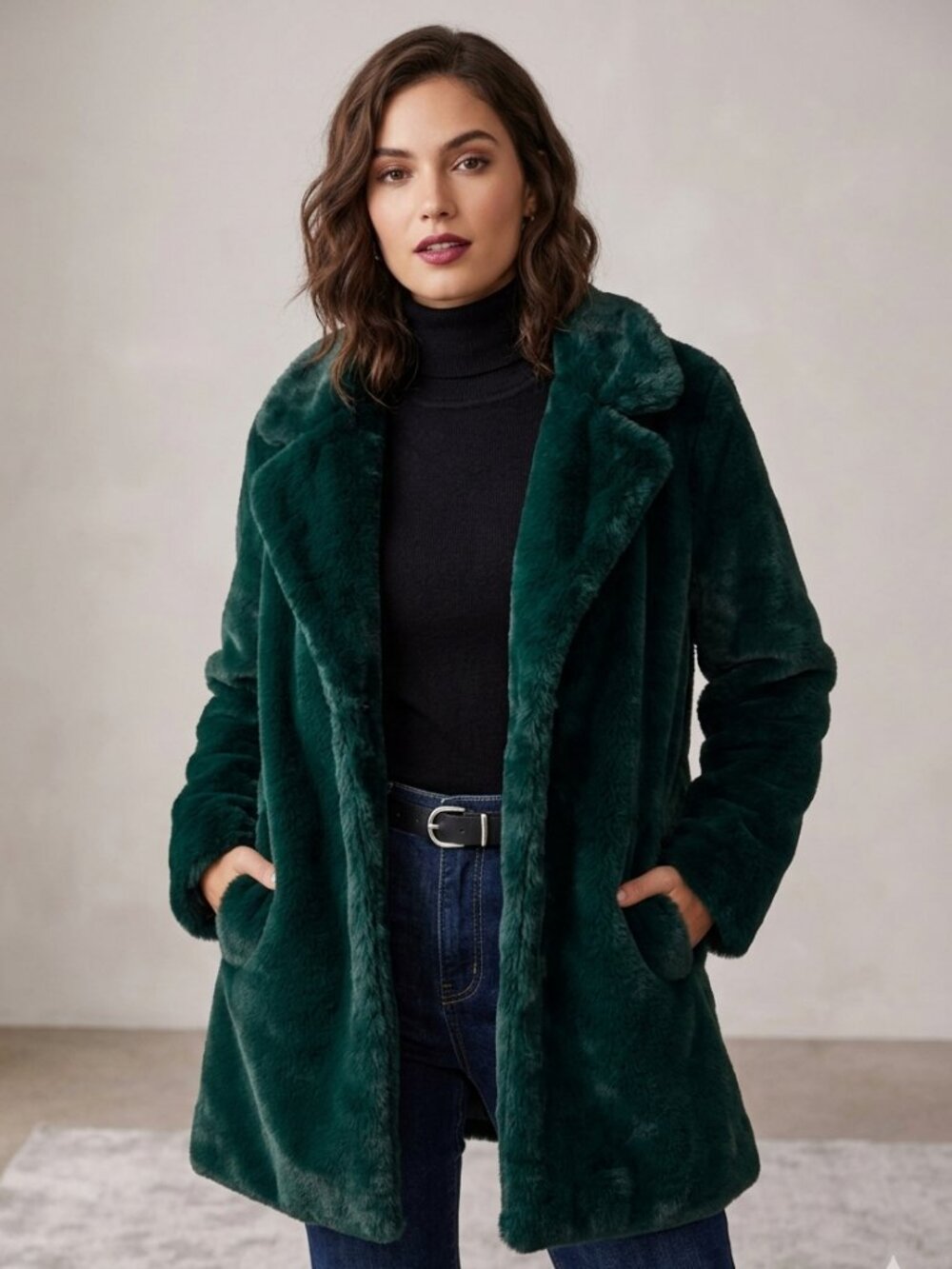 Ashley by 26 International Emerald Green Faux Fur Coat sz XL Like New Beautiful!